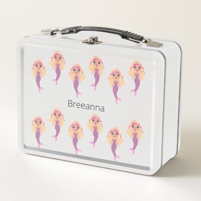 Adorable Pink Mermaid Metall Brotdose (Vorderseite)