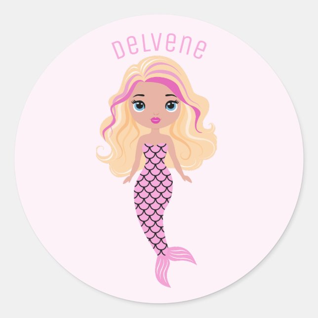 Adorable Pink Mermaid Runder Aufkleber (Vorderseite)