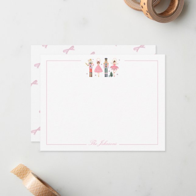 Adorable Pink Nutcracker Weihnachtsgeschichten Mitteilungskarte (Vorderseite/Rückseite Beispiel)