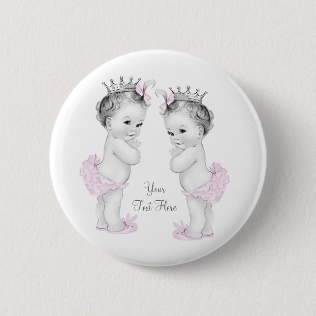 Adorable Pink Princess Twin Baby Girl Button (Vorderseite)