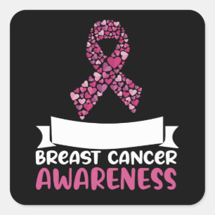Adorable Pink Ribbon Brustkrebs Bewusstsein Frauen Quadratischer Aufkleber