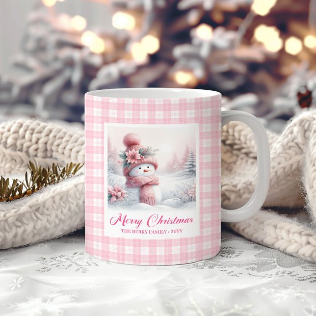 Adorable Pink Snowman Mug Cozy Christmas Scene Kaffeetasse (Adorable Pink Snowman Mug Cozy Christmas Scene)