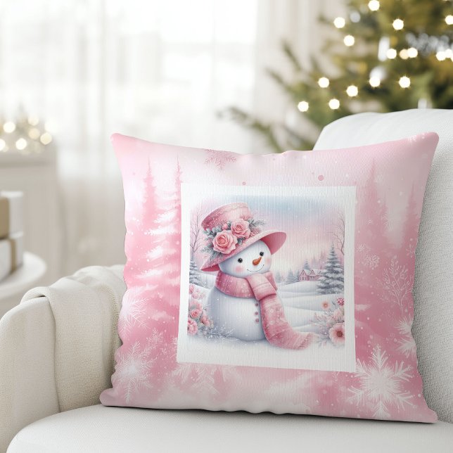 Adorable Pink Snowman Pillow Forest Pinkmas Kissen (Adorable Pink Snowman Pillow Forest Pinkmas)