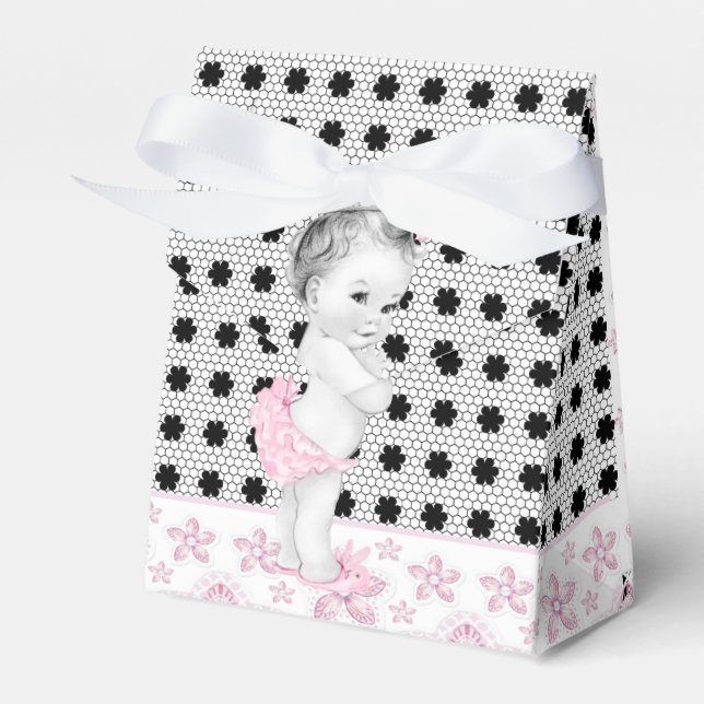 Adorable Pink und Black Baby Dusche Gefälligkeitsb Geschenkschachtel (Vorderseite)