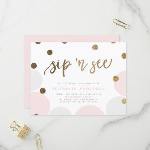 Adorable Pink und Grau Pastellbläschen Sip & See Einladungspostkarte