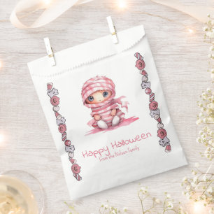 Adorable Pink und White Mummy Happy Halloween Geschenktütchen