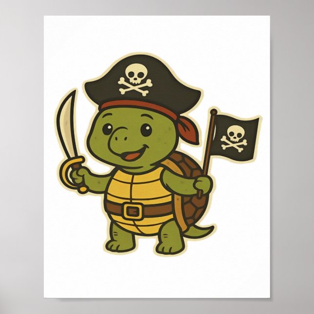 Adorable Pirate Turtle Classic T-Shirt Poster (Vorne)
