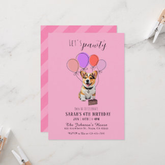 Adorable Playful Pink Corgi Birthday Customizable Einladung