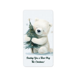 Adorable Polar Bär umarmt Weihnachtsbaum, Niedlich Adressaufkleber