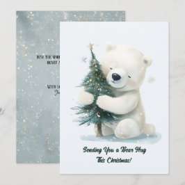 Adorable Polar Bär umarmt Weihnachtsbaum, Niedlich Feiertagskarte