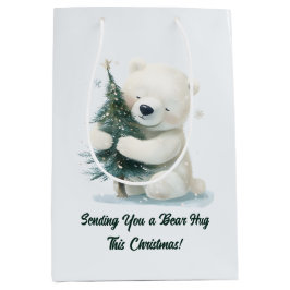 Adorable Polar Bär umarmt Weihnachtsbaum, Niedlich Mittlere Geschenktüte