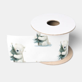Adorable Polar Bär umarmt Weihnachtsbaum, Niedlich Satinband