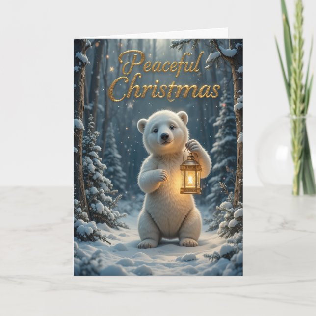 Adorable Polar Bear Christmas Lights Winter  Karte (Vorderseite)