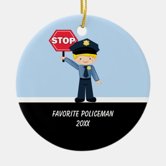 Adorable Polizist mit Stoppschild-Ornament Keramikornament (Vorne)