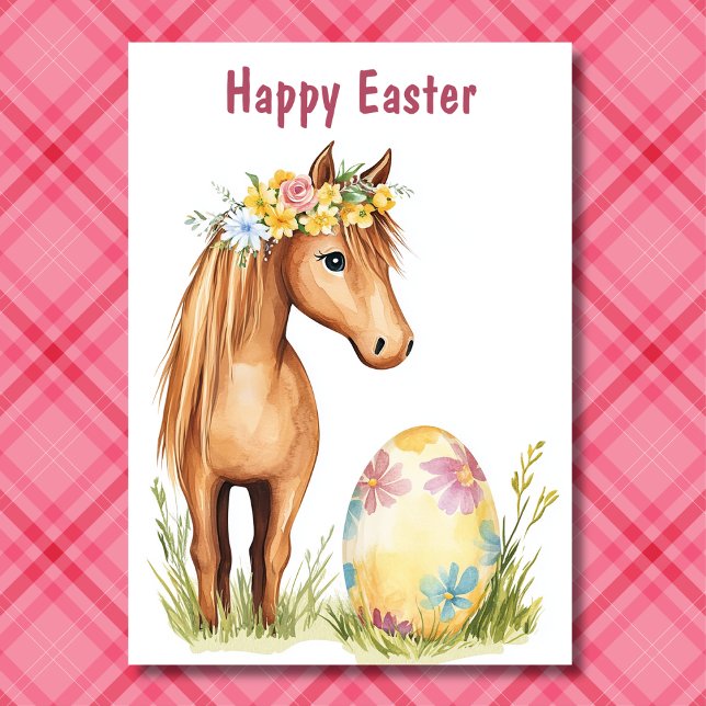 Adorable Pony - Reiterpferd Ostern Feiertagskarte (Front - Adorable Pony - Floral Horse Easter Holiday Card)
