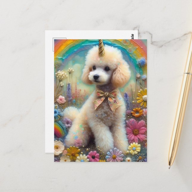Adorable Poodle Gold Horn Einhorn Postkarte (Vorderseite/Rückseite Beispiel)