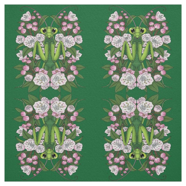 Adorable Praying Mantis And Mountain Laurel  Stoff (Muster)