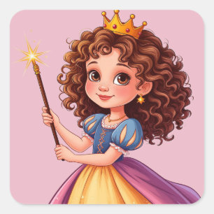Adorable Prinzessin Holding Magic Wand Quadratischer Aufkleber