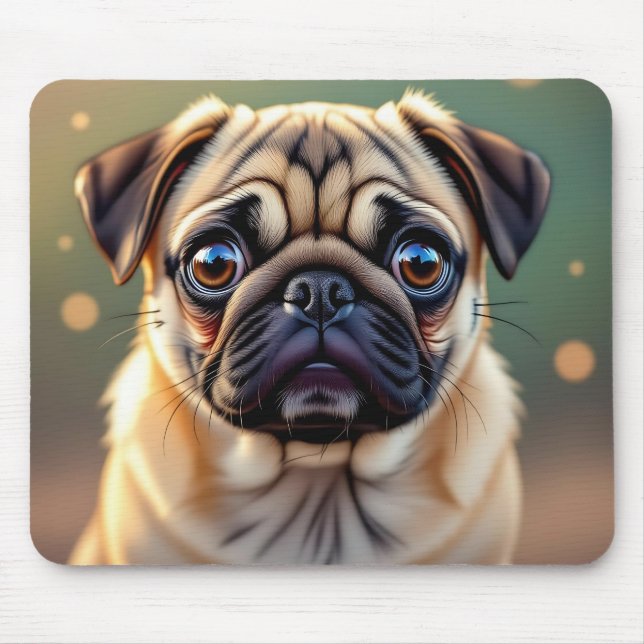 Adorable Pug Close up | Cute Dog  Mousepad (Vorne)