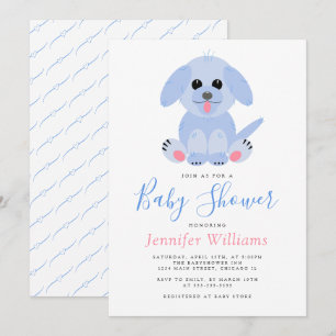Adorable Puppy Blue Personalisiert Baby Boy Dusche Einladung