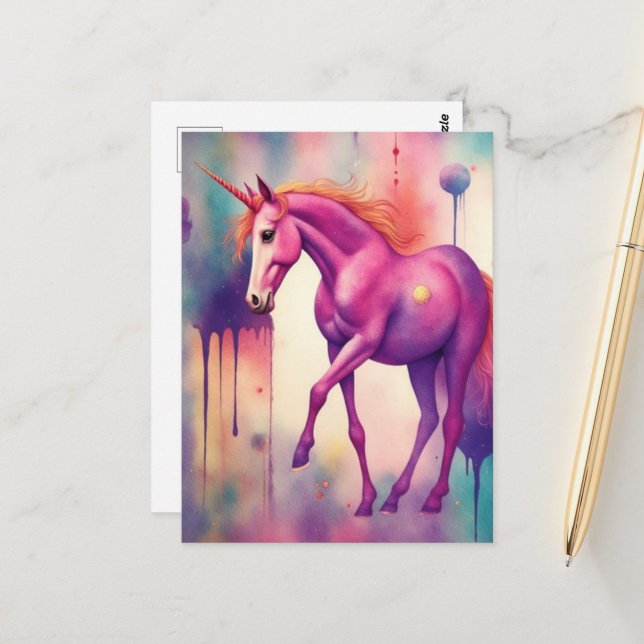 Adorable Purple Unicorn Fantasy Postkarte (Vorderseite/Rückseite Beispiel)