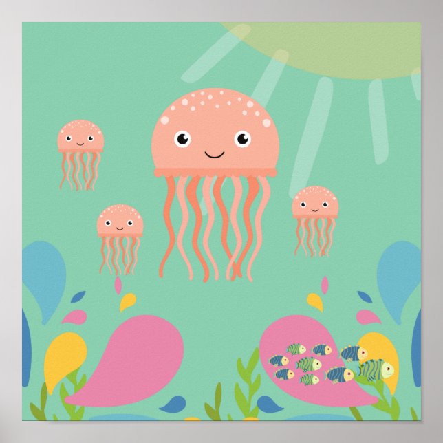 Adorable Quallen in Babyblau, Poster (Vorne)