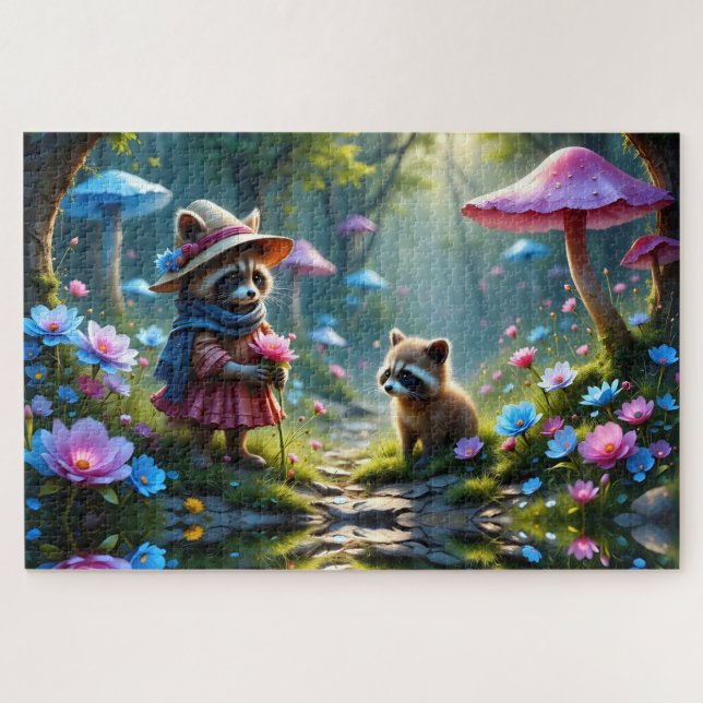 Adorable Raccoon ganz mit Rose gekleidet (Horizontal)