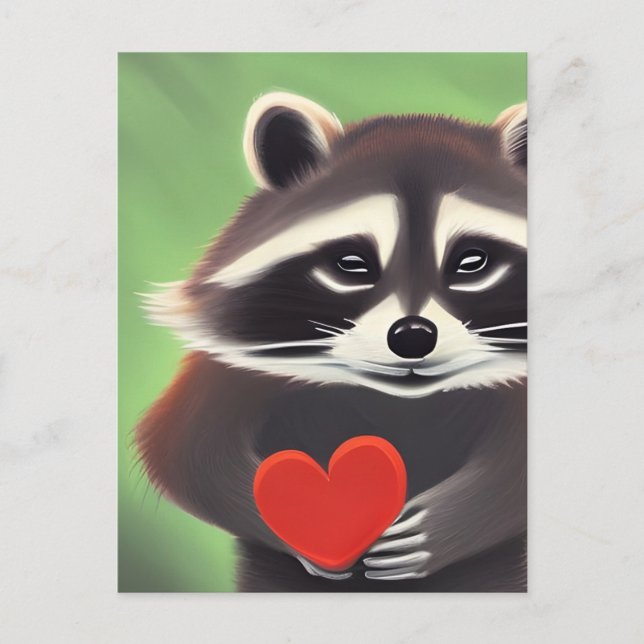 Adorable Raccoon Holend a Heart Postkarte (Vorderseite)