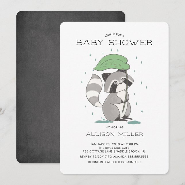 Adorable Raccoon Kinderdusche Einladung (Vorne/Hinten)