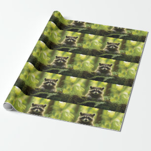 Adorable Raccoon und Frosch pinkeln über Mossy Log Geschenkpapier