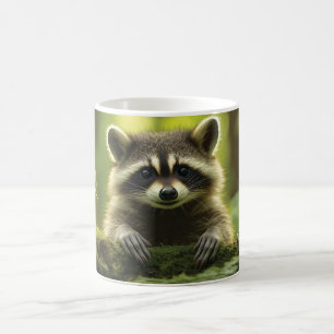 Adorable Raccoon und Frosch pinkeln über Mossy Log Kaffeetasse