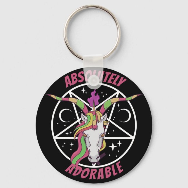Adorable Rainbow Unicorn Baphomet Gothic Schlüsselanhänger (Vorderseite)