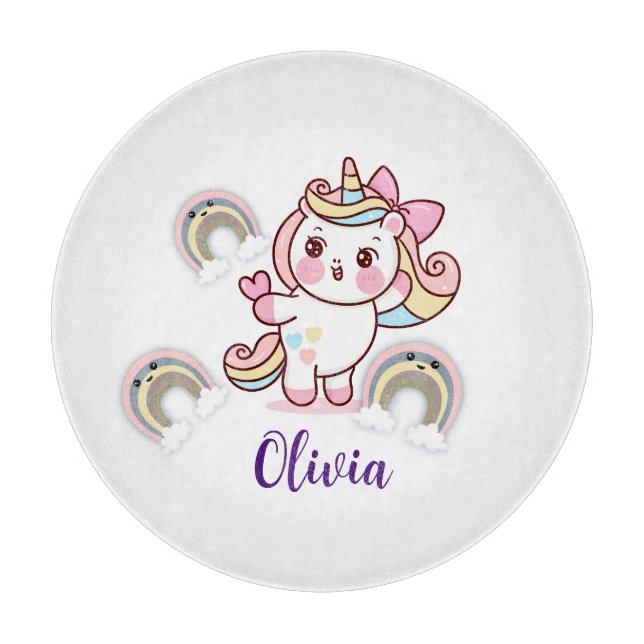 Adorable Rainbow Unicorn, individuelles Serviertab Schneidebrett (Vorderseite)