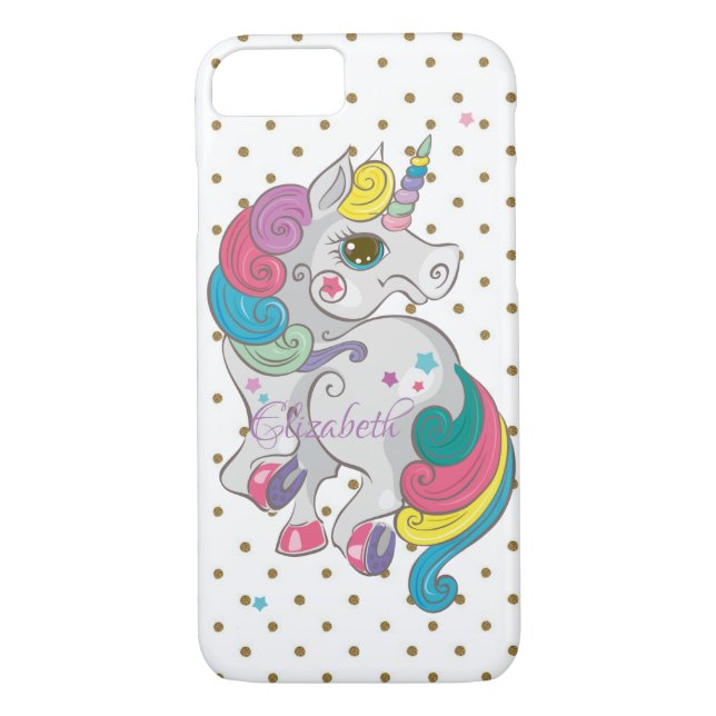Adorable Rainbow Unicorn, Polka Dots Personalisier Case-Mate iPhone Hülle (Rückseite)