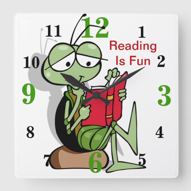 Adorable Reading Is Fun Clock For Kids Quadratische Wanduhr (Vorderseite)