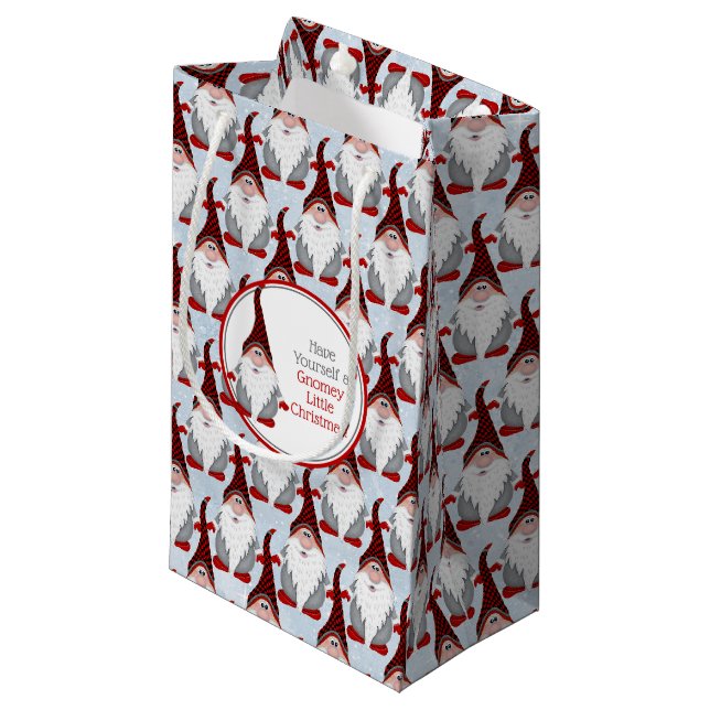 Adorable Red Black Gray Gnome Xmas Weihnachten Kleine Geschenktüte (Vorderseite Schrägansicht)