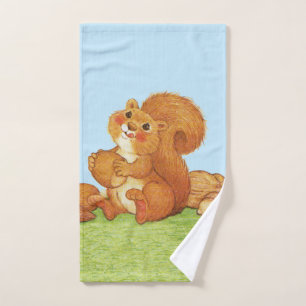 Adorable Red Eichhörnchen, Gras Nuts Acorns Handtuch