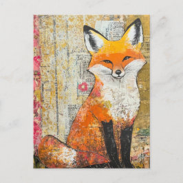 Adorable Red Fox Mixed Media Postkarte