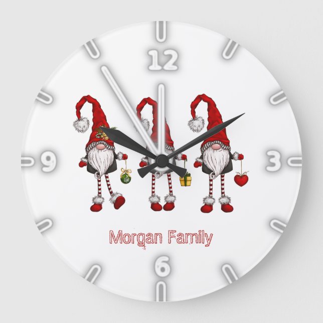 Adorable Red Gnomes Weihnachten Große Wanduhr (Vorderseite)