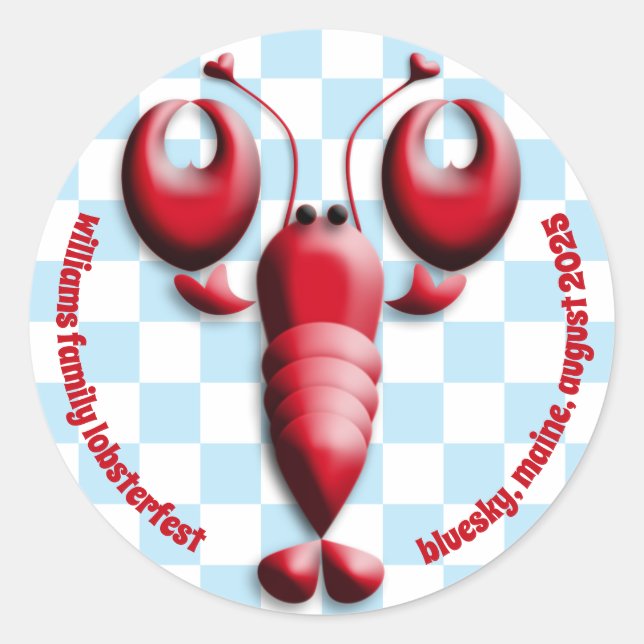 Adorable Red Hummer Herz Pincers Blue Checkered Runder Aufkleber (Vorderseite)
