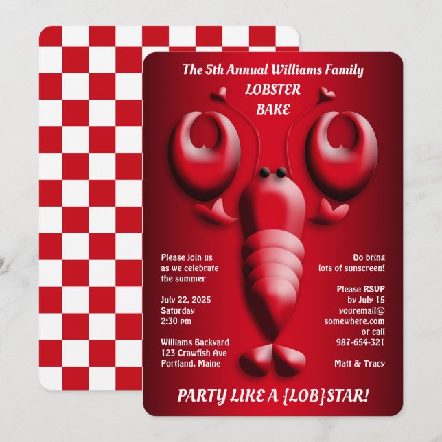 Adorable Red Lobster Niedlich Heart Shaped Pincers Einladung (Vorne/Hinten)