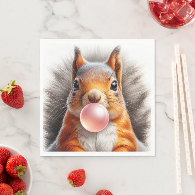 Adorable Red Squirrel Blasebalgum Kinderzimmer Serviette (Beispiel)