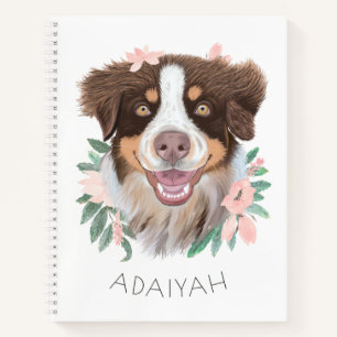 Adorable Red Tri Aussie mit Blume Personalisiert Notizbuch