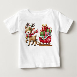 Adorable Reindeer and Sleigh Christmas Design Baby T-shirt