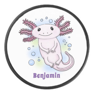 Adorable rosa axolotale Cartoon Eishockey Puck