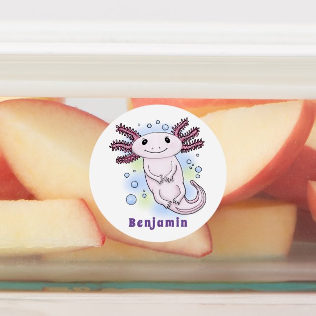 Adorable rosa axolotale Cartoon Etiketten (Befestigt)