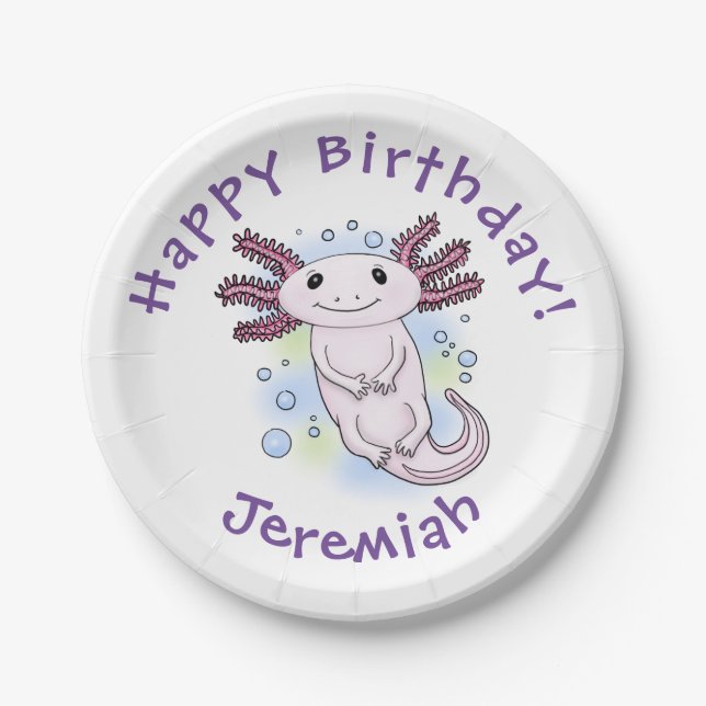 Adorable rosa axolotale Cartoon Pappteller (Vorderseite)