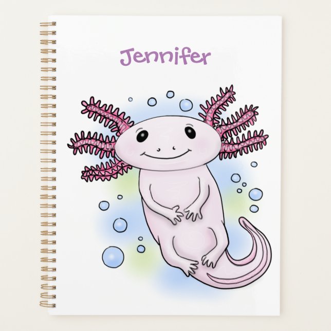 Adorable rosa axolotale Cartoon Planer (Vorderseite)