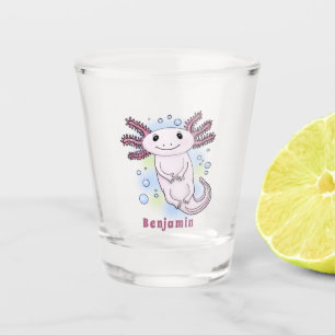 Adorable rosa axolotale Cartoon Schnapsglas