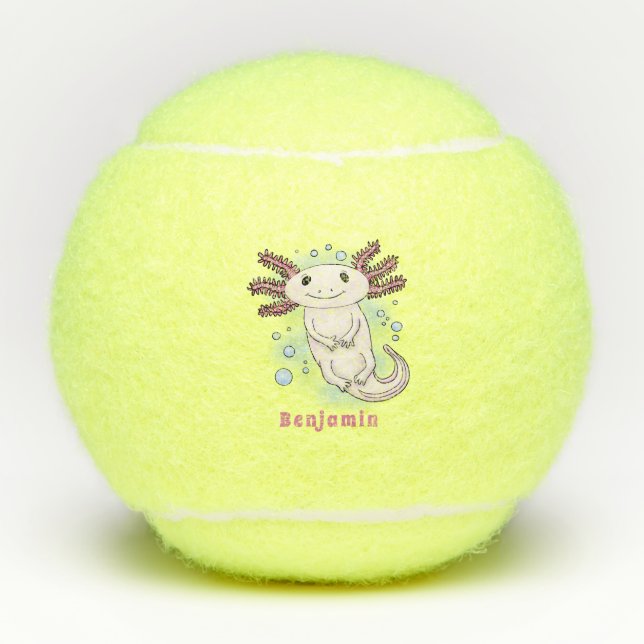 Adorable rosa axolotale Cartoon Tennisbälle (Vorderseite)